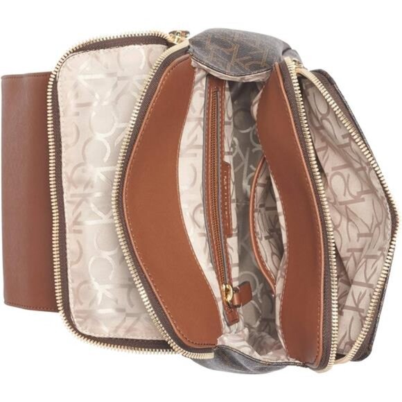 Women\'s Elaine Signature Key Item Flap Backpack, Brown/Khaki/Luggage Saffiano,
